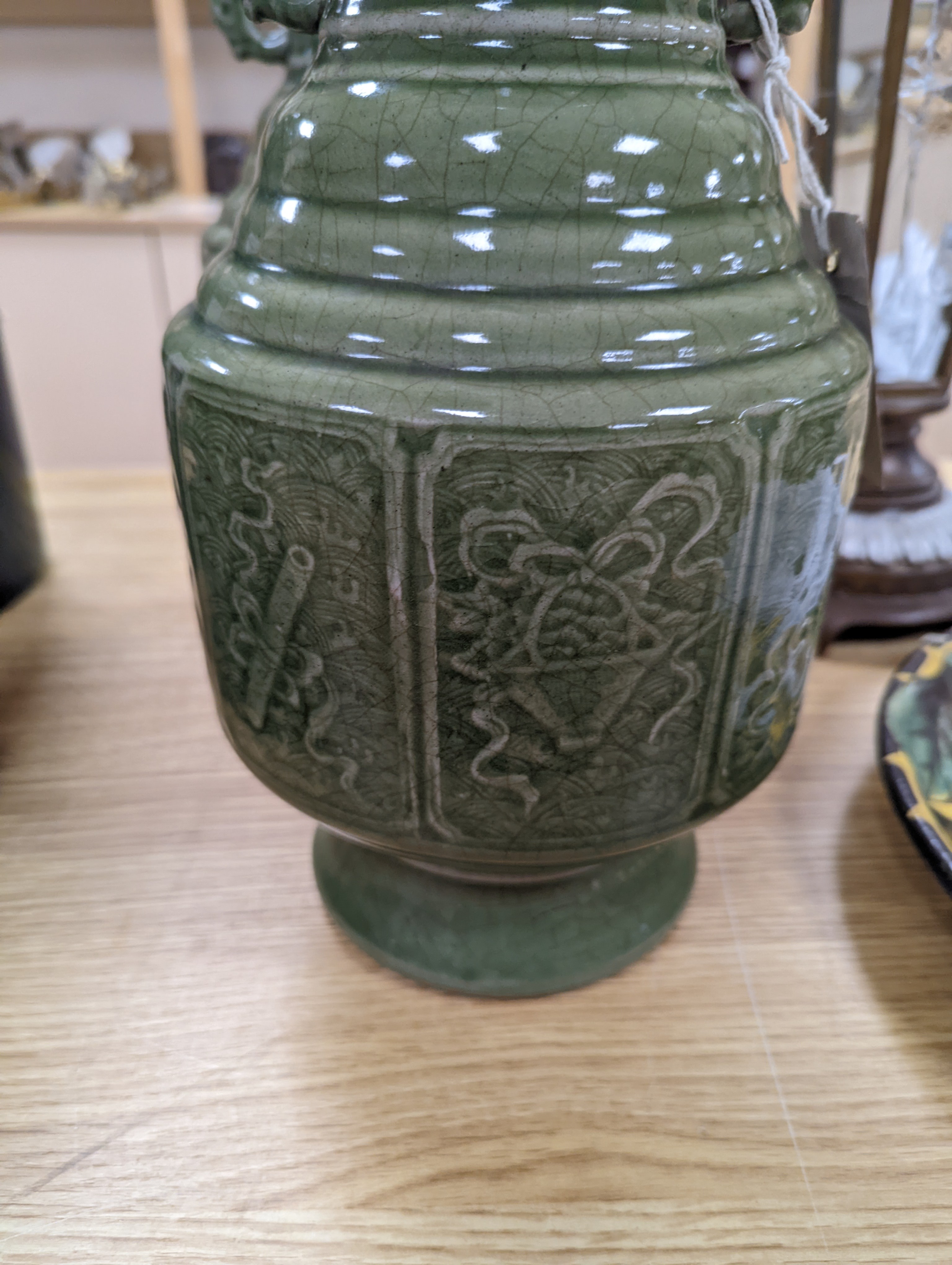 A pair of Chinese celadon glazed vases 35cm